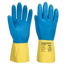 Portwest Chem 300 Latex Double Dipped Gauntlet. Size/Fit  XL/R, Yellow/Blue. Style A801
