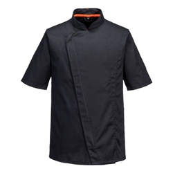 Portwest Chef's Mesh Air Pro Asymmetrical Jacket S/S. Size/Fit  XS/R, Black. Style C739