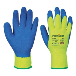 Portwest Cold 7 Latex Crinkle Glove. Size/Fit  XL/R, Yellow/Blue. Style A145