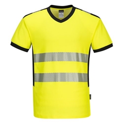 Portwest PW3 Hi-Vis V-Neck Mesh Insert T-Shirt S/S . Size/Fit  XXL/R, Yellow/Black. Style PW310