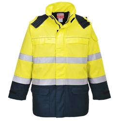 Portwest Bizflame Rain+ Hi-Vis Multi-Norm Constrast FR Jacket. Size/Fit  XL/R, Yellow/Navy. Style FR79