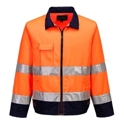 Portwest Madrid Hi-Vis Contrast Bomber Jacket . Size/Fit  S/R, Orange/Navy. Style TX70