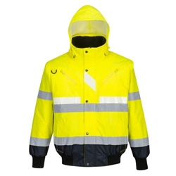 Portwest Glowtex Hi-Vis 3-in-1 Contrast Bomber Jacket . Size/Fit  S/R, Yellow/Navy. Style G465