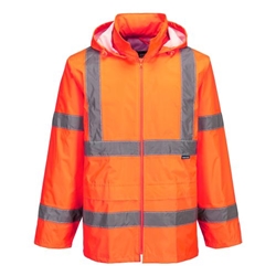 Portwest Hi-Vis Rain Jacket. Size/Fit  L/R, Orange. Style H440