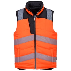 Portwest PW3 Hi-Vis Reversible Bodywarmer. Size/Fit  XS/R, Orange/Black. Style PW374