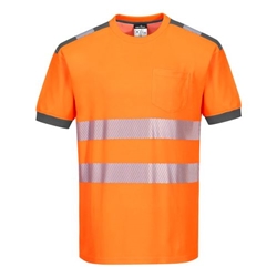 Portwest PW3 Hi-Vis Cotton Comfort T-Shirt S/S . Size/Fit  S/Y, Orange/Grey. Style T181