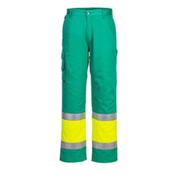 Portwest Hi-Vis Lightweight Contrast Class 1 Service Trousers. Size/Fit  M/R, Yellow/Teal. Style L049