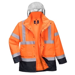 Portwest Hi-Vis 4-in-1 Contrast Traffic Jacket . Size/Fit  XXXL/R, Orange/Navy. Style S471