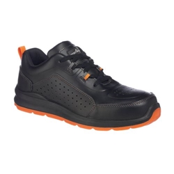 Portwest Compositelite Perforated Safety Trainer S1P. Size/Fit  44/O, Black/Orange. Style FC09