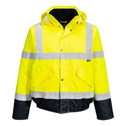 Portwest Hi-Vis Contrast Winter Bomber Jacket . Size/Fit  L/R, Yellow/Navy. Style S266