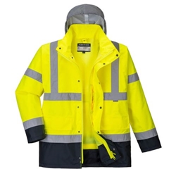 Portwest Hi-Vis 4-in-1 Contrast Traffic Jacket . Size/Fit  M/R, Yellow/Navy. Style S471