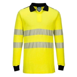 Portwest PW3 Modaflame Knit Hi-Vis FR Long Sleeve Polo Shirt. Size/Fit  L/R, Yellow/Black. Style FR702