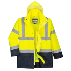 Portwest Hi-Vis 5-in-1 Contrast Executive Jacket . Size/Fit  L/R, Yellow/Navy. Style S768