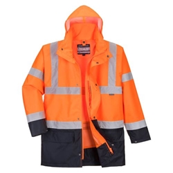 Portwest Hi-Vis 5-in-1 Contrast Essential Jacket . Size/Fit  XS/R, Orange/Navy. Style S766