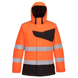 Portwest Hi-Vis Winter Jacket. Size/Fit  L/R, Orange/Black. Style PW261