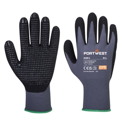 Portwest Grip 15 Nitrile Sandy Dotted Glove . Size/Fit  M/R, Grey/Black. Style A351