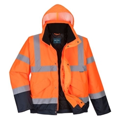 Portwest Hi-Vis Contrast Winter Bomber Jacket . Size/Fit  M/R, Orange/Navy. Style S266