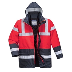 Portwest Hi-Vis Contrast Winter Traffic Jacket . Size/Fit  XXXL/R, Red/Navy. Style S466