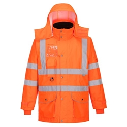 Portwest Hi-Vis Breathable 7-in-1 Traffic Jacket . Size/Fit  M/R, Orange. Style RT27