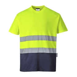 Portwest Hi-Vis Cotton Comfort Contrast T-Shirt S/S . Size/Fit  4XL/R, Yellow/Navy. Style S173