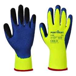 Portwest Cold 7 Latex Crinkle Finger Dipped Glove. Size/Fit  L/R, Yellow/Blue. Style A185