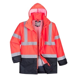 Portwest Hi-Vis 5-in-1 Contrast Executive Jacket . Size/Fit  M/R, Red/Navy. Style S768