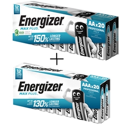 Energizer Max Plus AA & AAA Battery Bundle Value Pack 40 Batteries (20 AA + 20 AAA)