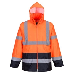 Portwest Hi-Vis Contrast Classic Rain Jacket . Size/Fit  4XL/R, Orange/Navy. Style H443