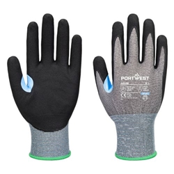 Portwest CS Cut D21 Nitrile Glove. Size/Fit  XL/R, Grey/Black. Style A648