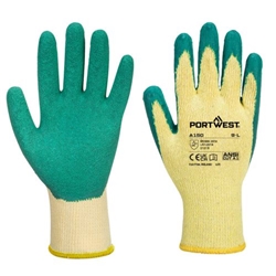 Portwest Grip 10 Latex Economy Glove. Size/Fit  M/R, Green. Style A150