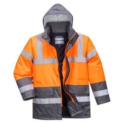 Portwest Hi-Vis Contrast Winter Traffic Jacket . Size/Fit  S/Y, Orange/Grey. Style S467