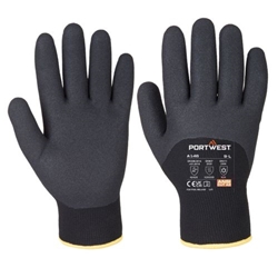 Portwest Cold 15 Nitrile Sandy 3/4 Dipped Glove. Size/Fit  L/R, Black. Style A146
