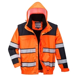 Portwest Hi-Vis 3-in-1 Contrast Winter Bomber Jacket . Size/Fit  XL/R, Orange/Black. Style C466