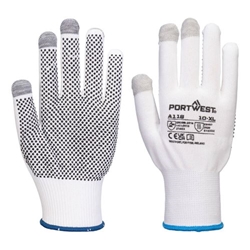 Portwest Grip 13 PVC Dotted Touchscreen Glove. Size/Fit  L/R, White/Grey. Style A118