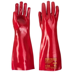 Portwest Grip 12 PVC Gauntlet 45cm. Size/Fit  XL/R, Red. Style A445
