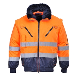 Portwest Hi-Vis 3-in-1 Contrast Pilot Jacket . Size/Fit  M/R, Orange/Navy. Style PJ50