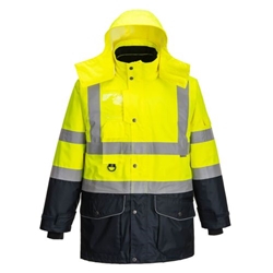 Portwest Hi-Vis Breathable 7-in-1 Contrast Traffic Jacket . Size/Fit  4XL/R, Yellow/Navy. Style S426