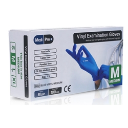 1 x 100 MediPro Medium Blue Vinyl Gloves