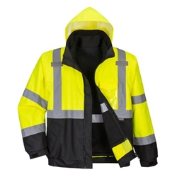 Portwest Hi-Vis 3-in-1 Contrast Premium Bomber Jacket . Size/Fit  M/R, Yellow/Black. Style S365
