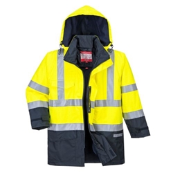 Portwest Bizflame Rain Hi-Vis Constrast FR Jacket. Size/Fit  XS/R, Yellow/Navy. Style S779
