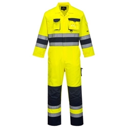 Portwest Nantes Hi-Vis Contrast Work Coverall. Size/Fit  XL/R, Yellow/Navy. Style TX55