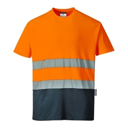 Portwest Hi-Vis Cotton Comfort Contrast T-Shirt S/S . Size/Fit  M/R, Orange/Navy. Style S173