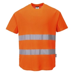 Portwest Hi-Vis Cotton Comfort Mesh Insert T-Shirt S/S . Size/Fit  S/R, Orange. Style C394