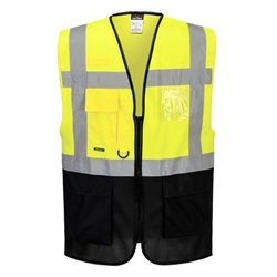 Portwest Warsaw Hi-Vis Contrast Executive Vest . Size/Fit  XXXL/R, Yellow/Black. Style C476