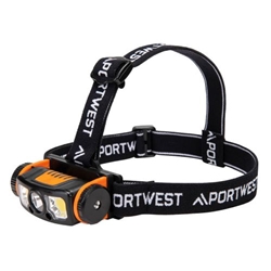 Portwest LED motion sensor USB head light. Size/Fit  /O, Black/Orange. Style PA76