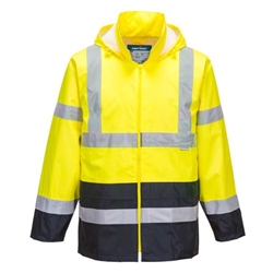 Portwest Hi-Vis Contrast Classic Rain Jacket . Size/Fit  4XL/R, Yellow/Navy. Style H443