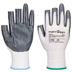Portwest Grip 13 Nitrile 3 Fingerless Glove. Size/Fit  M/R, White/Grey. Style A311