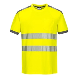 Portwest PW3 Hi-Vis Cotton Comfort T-Shirt S/S . Size/Fit  S/Y, Yellow/Grey. Style T181