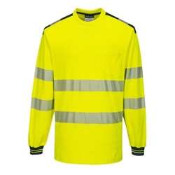 Portwest PW3 Hi-Vis Cotton Comfort T-Shirt L/S . Size/Fit  XXL/R, Yellow/Navy. Style T185