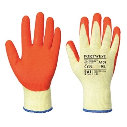 Portwest Grip 10 Latex Crinkle Retail Glove. Size/Fit  L/R, Orange. Style A109